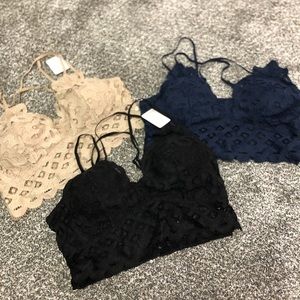 3 Anemone Lace Bralettes: navy, cream & black